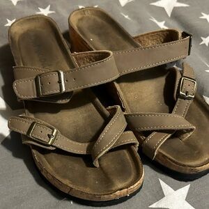 Tan leather and cork sandals